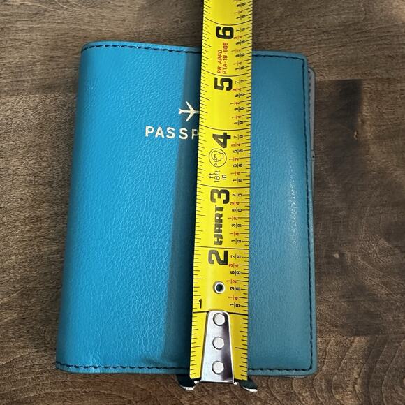 NEW FOSSIL PASSPORT WALLET Travel Keeper Leather Zip Pouch Teal Blue AUTHENTIC - Picture 11 of 11